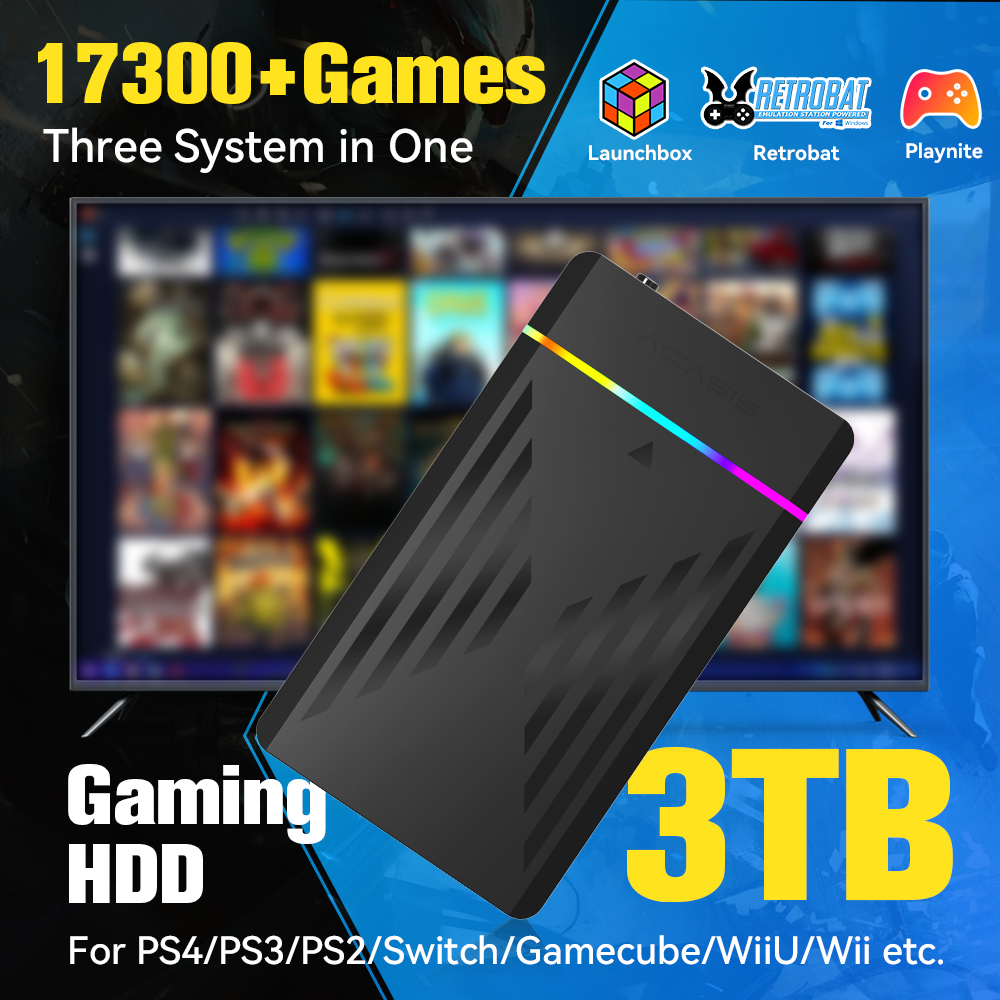 Retro Gaming N64 - 3 تيرابايت محمول للألعاب HDD LaunchBox/Retrobat/Playnite