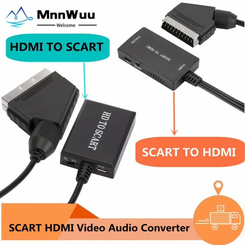 1080P HDMI-متوافق مع محول صوت  - مراجعة Scart To Hdmi وسعره