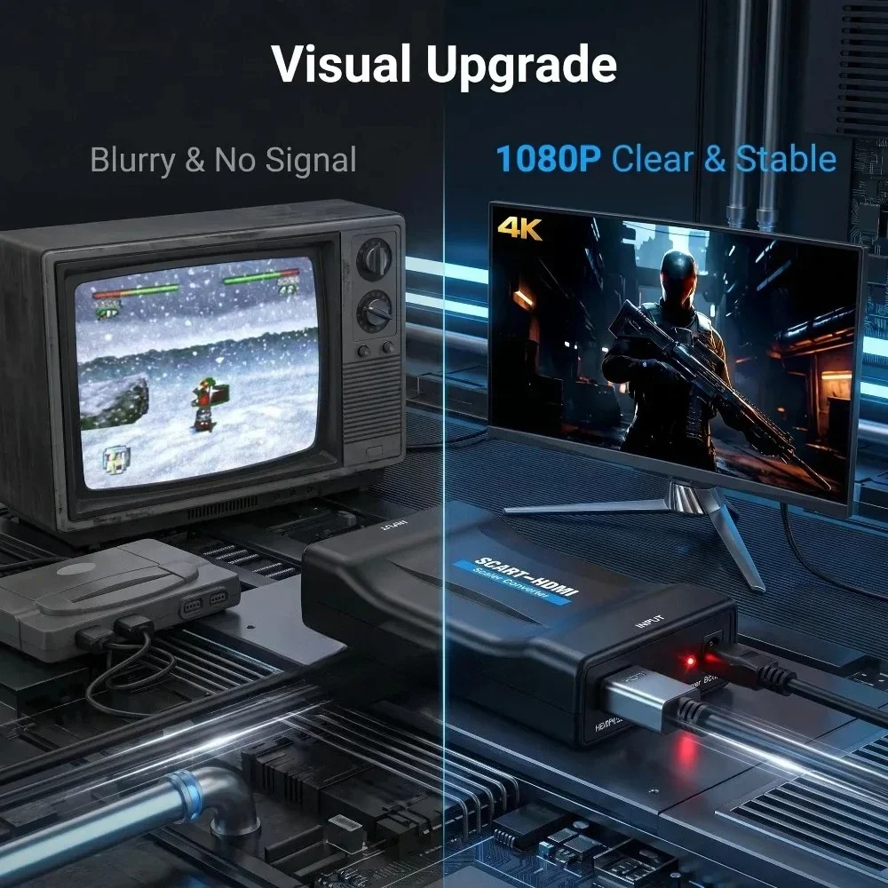محول مع كابل USB لجهاز استقبال - مراجعة Scart To Hdmi وسعره
