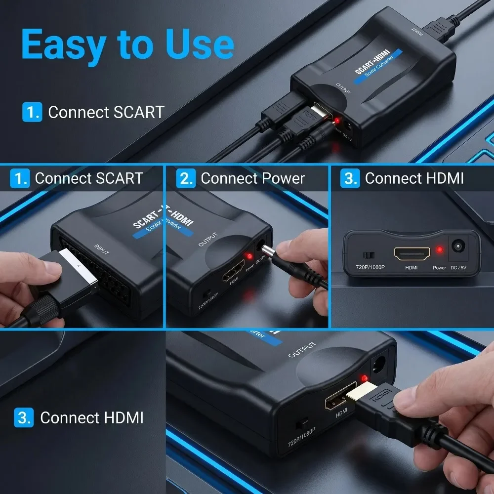 محول مع كابل USB لجهاز استقبال - مراجعة Scart To Hdmi وسعره